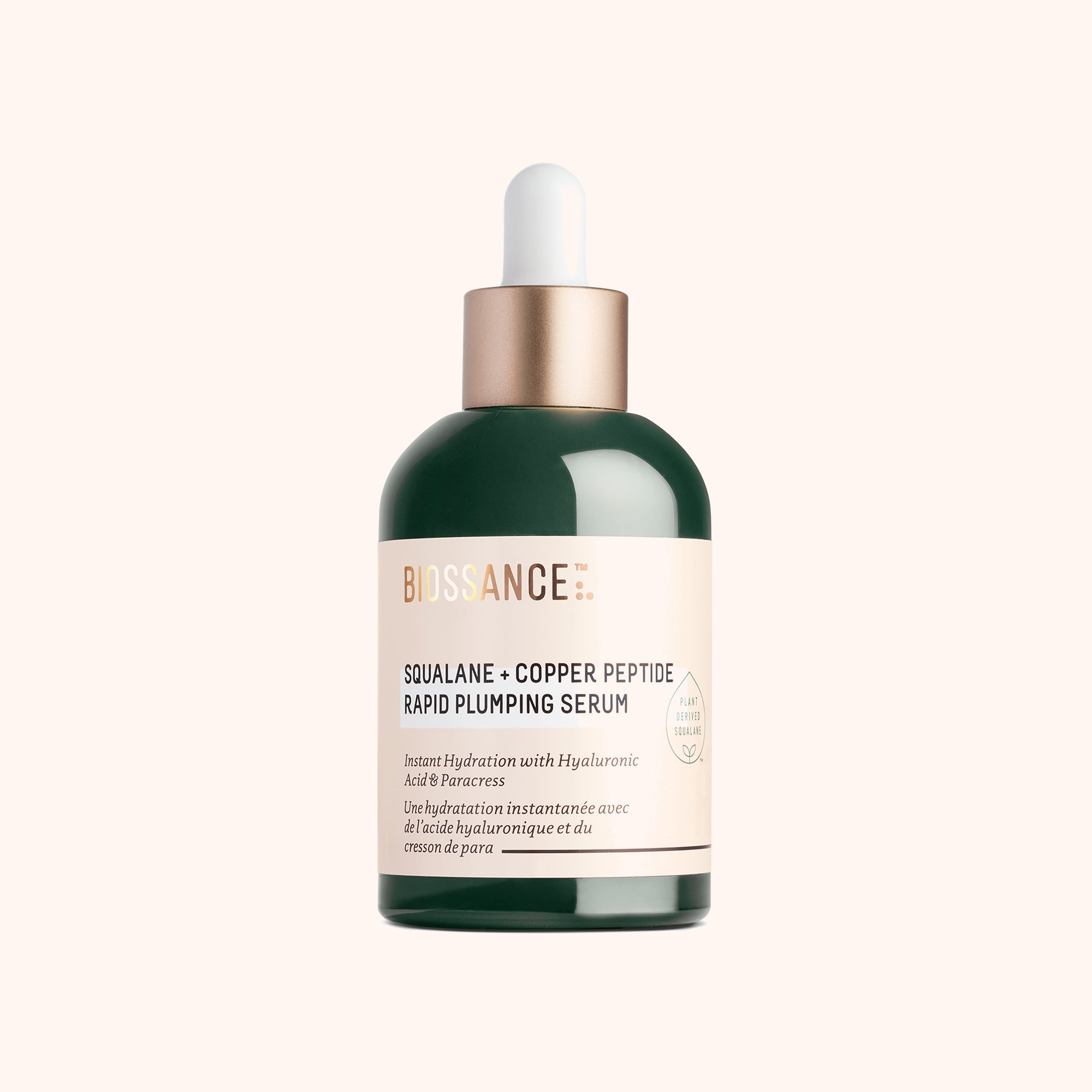 Biossance Squalane + Copper Peptide Rapid Plumping Serum bottle, official product photo