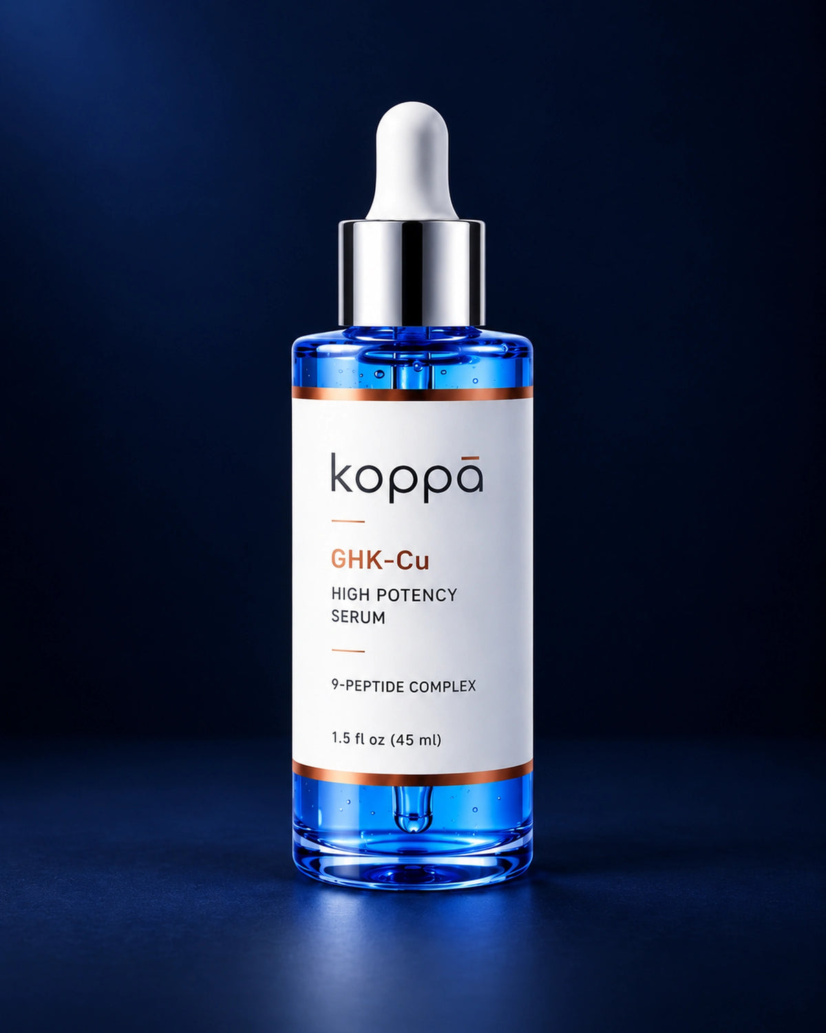 Koppa Beauty GHK-Cu 2% Copper Peptides Serum with Ceramides and Hyaluronic Acid bottle, official brand product photo