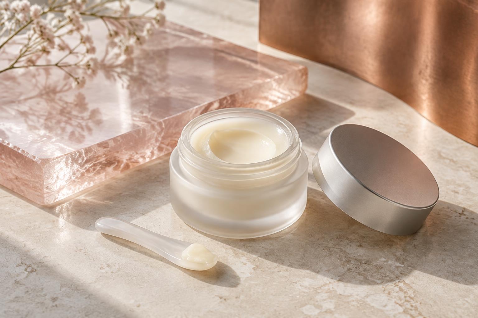 Copper peptide balms: Koppa Beauty & an alternative — copper-peptide balms on a vanity