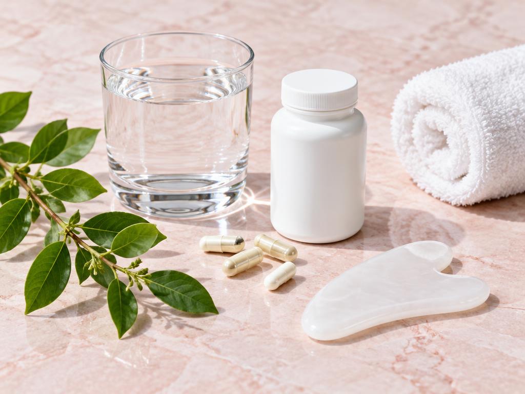 Supplements products arranged on a beauty vanity — Supplements guides at Skin Science Review